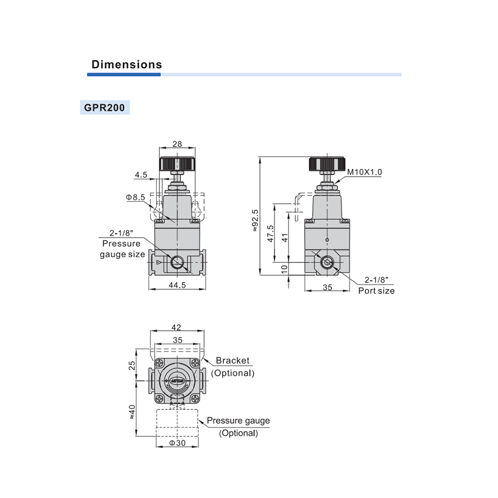 GPR20006LJNT AIRTAC X-SMALL PRECSION REGULATOR GPR200 SERIES 1/8" NPT 1-30 PSI